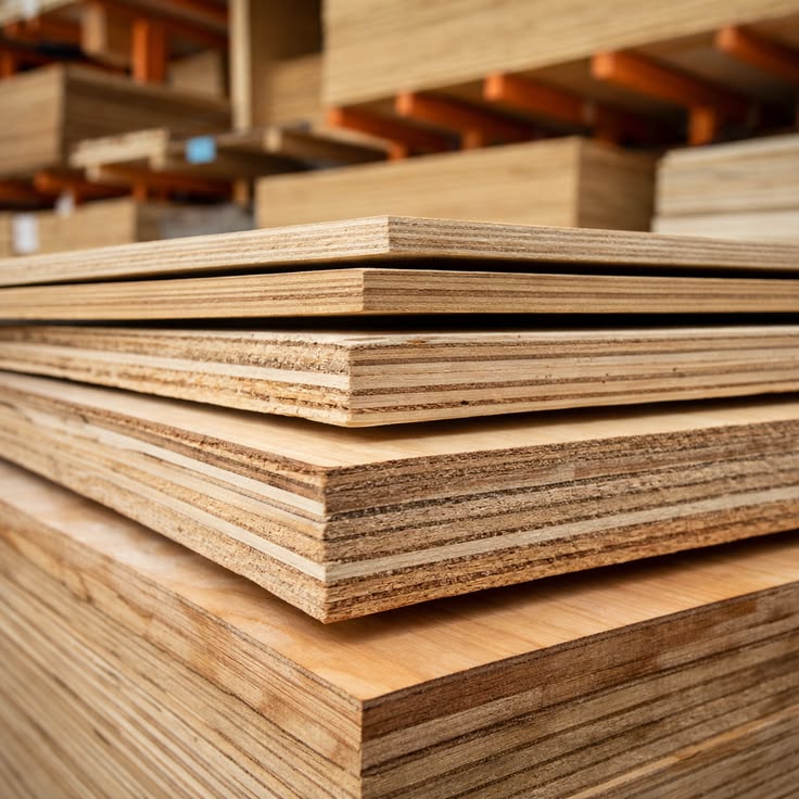 Close-up stack of premium plywood boards