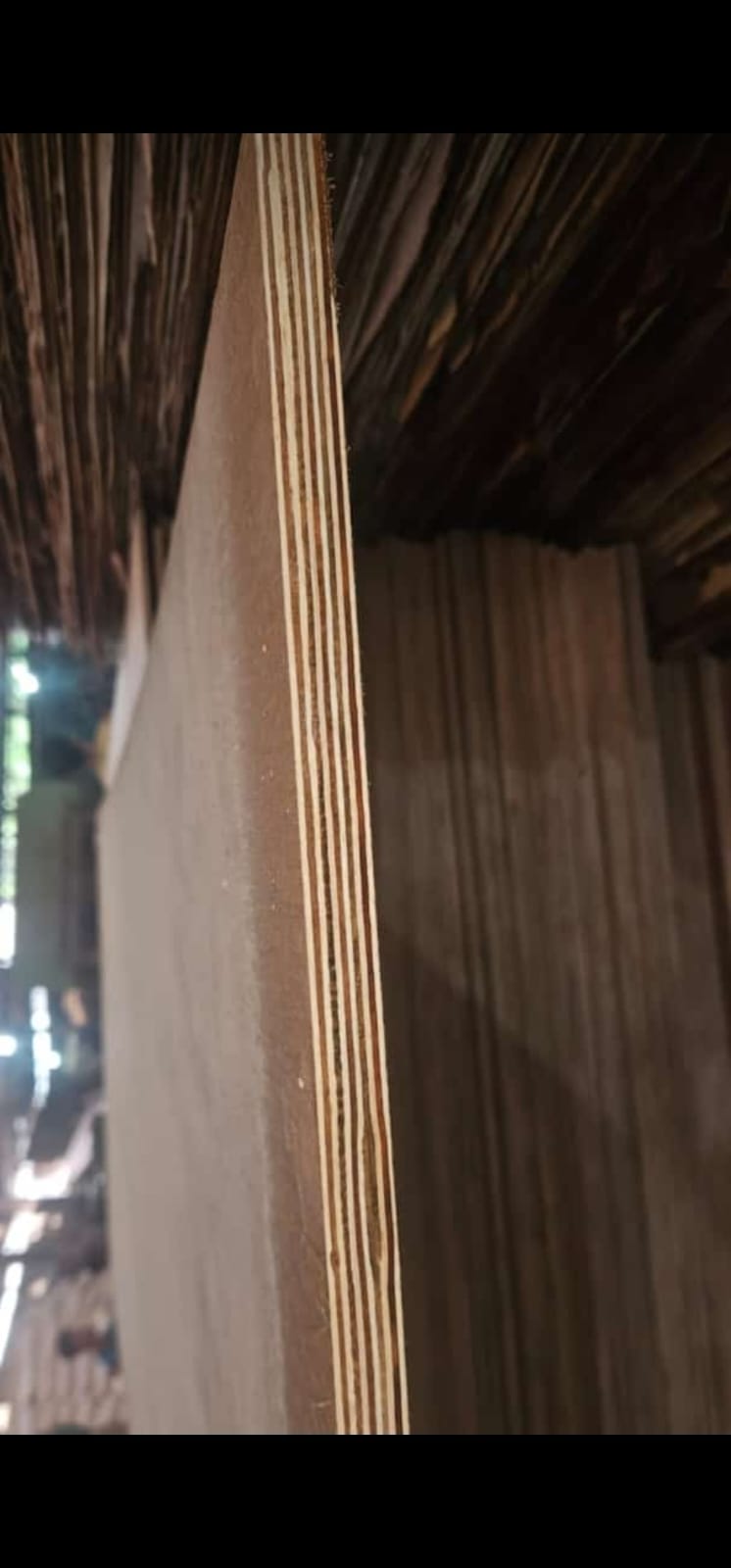 Close-up view of layered plywood construction