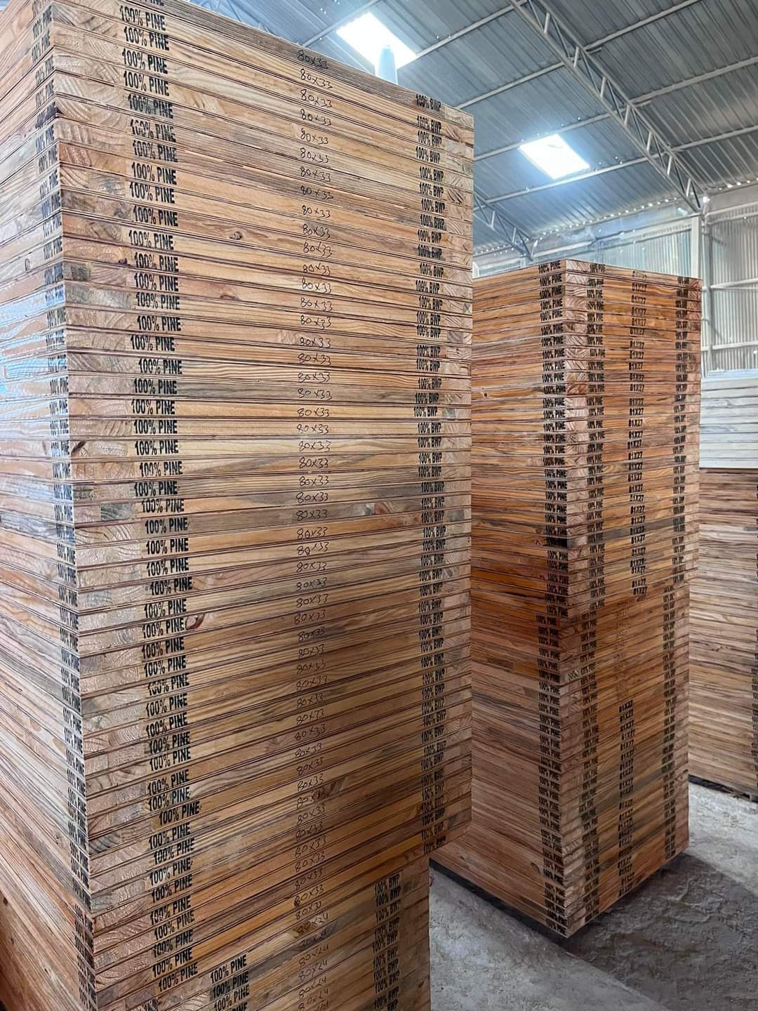 Pine door stock at the warehouse